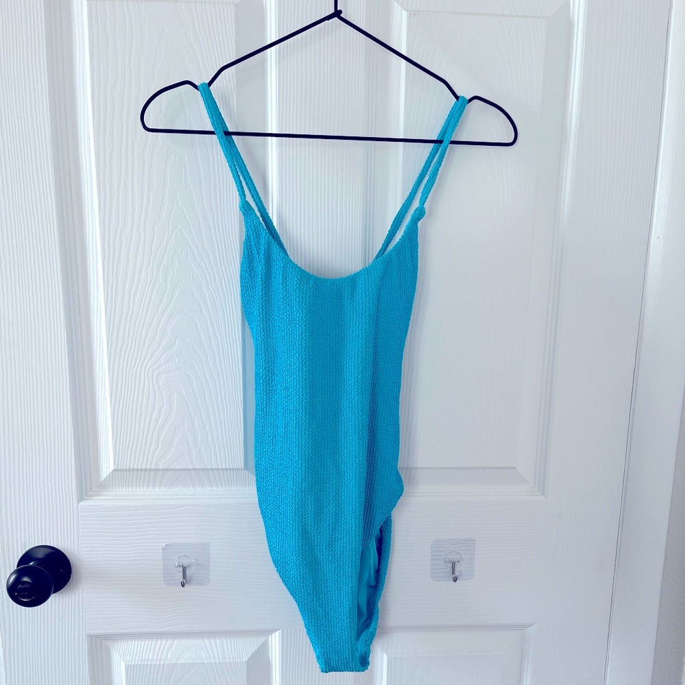 Show Me Your MuMu Turquoise Blue Textured One-Piece Swimsuit